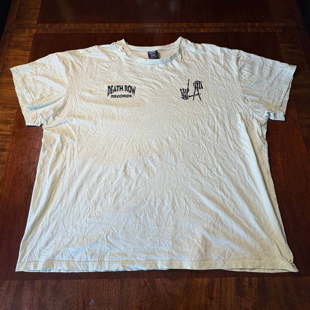 Death Row Records Skeleton Graphic Double Sided Rap Hip Hop T Shirt 2XL Cream